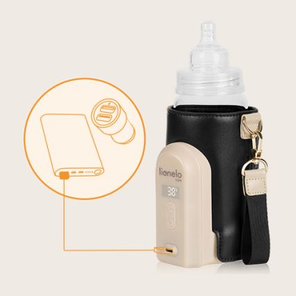 Lionelo - Flaskevarmer genopladelig THERMUP GO EVO 18W/5V sort/beige