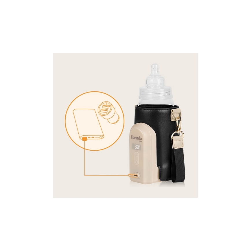 Lionelo - Flaskevarmer genopladelig THERMUP GO EVO 18W/5V sort/beige