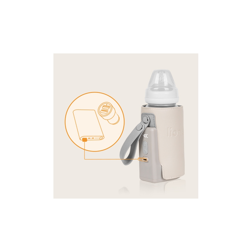 Lionelo - Flaskevarmer genopladelig THERMUP GO PLUS 10W/5V beige