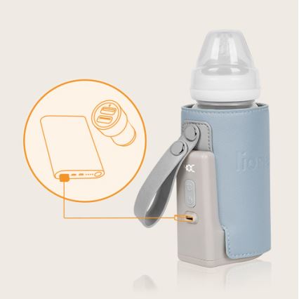Lionelo - Flaskevarmer genopladelig THERMUP GO PLUS 10W/5V blå/grå