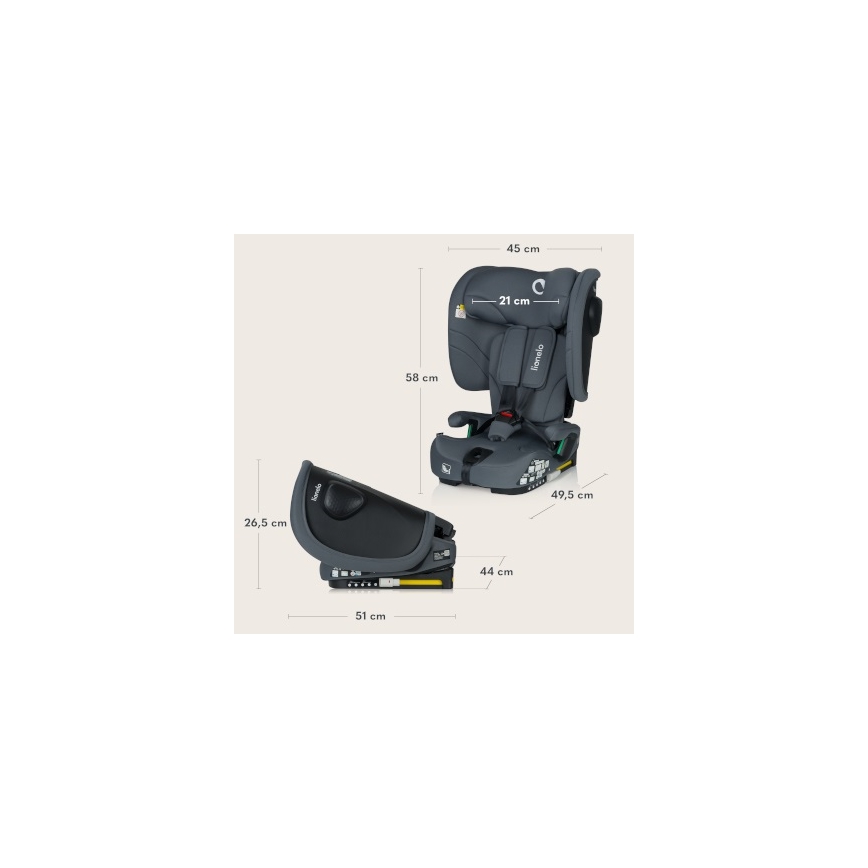 Lionelo - Foldbar autostol NELLY i-Size 76-150 cm Grå Grafit