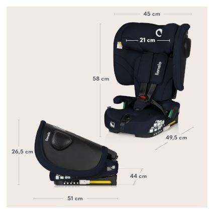 Lionelo - Foldbar autostol NELLY i-Size 76-150 cm Navyblå