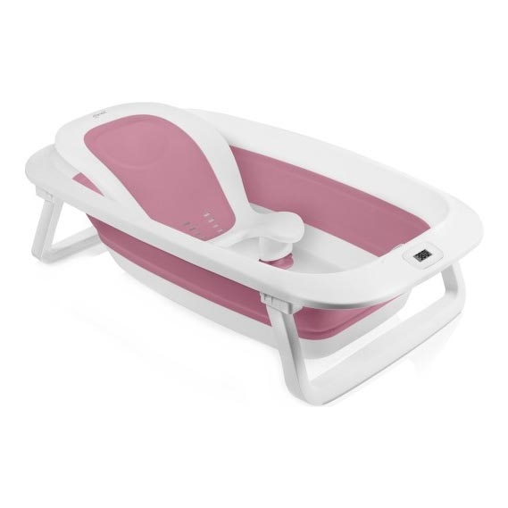 Lionelo - Foldbart babybadekar med termometer BABY BUBBLE 2x LR44 Pink Magnolia