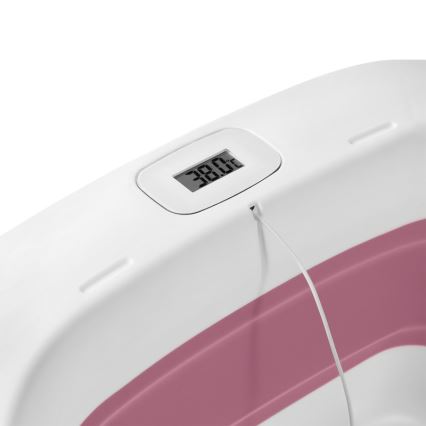 Lionelo - Foldbart babybadekar med termometer BABY BUBBLE 2x LR44 Pink Magnolia