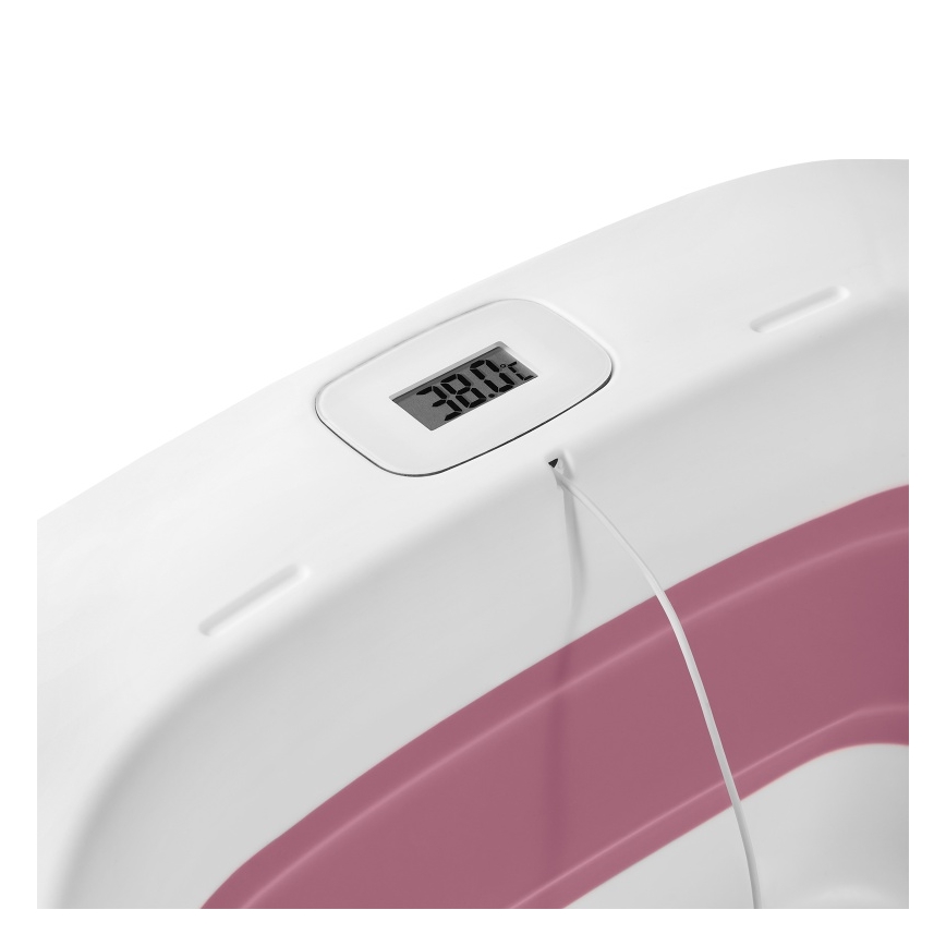 Lionelo - Foldbart babybadekar med termometer BABY BUBBLE 2x LR44 Pink Magnolia