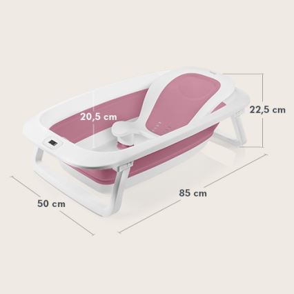 Lionelo - Foldbart babybadekar med termometer BABY BUBBLE 2x LR44 Pink Magnolia