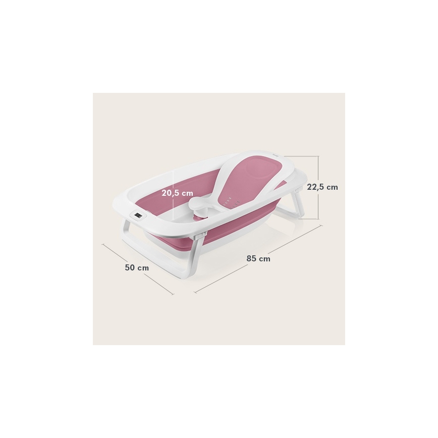 Lionelo - Foldbart babybadekar med termometer BABY BUBBLE 2x LR44 Pink Magnolia