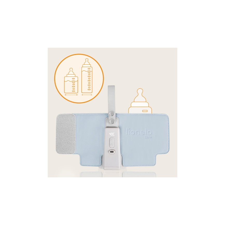 Lionelo - Genopladelig flaskevarmer THERMUP GO PLUS 10W/5V blå/grå