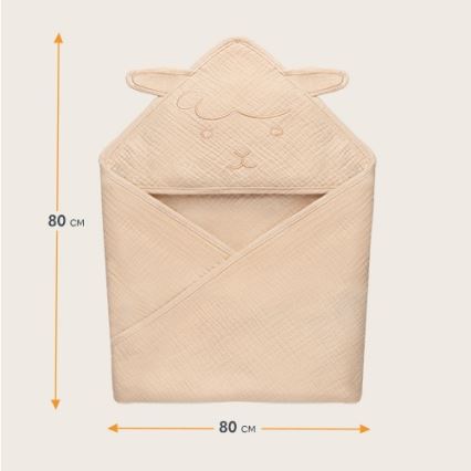 Lionelo - Hættehåndklæde til børn i muslin, beige sand