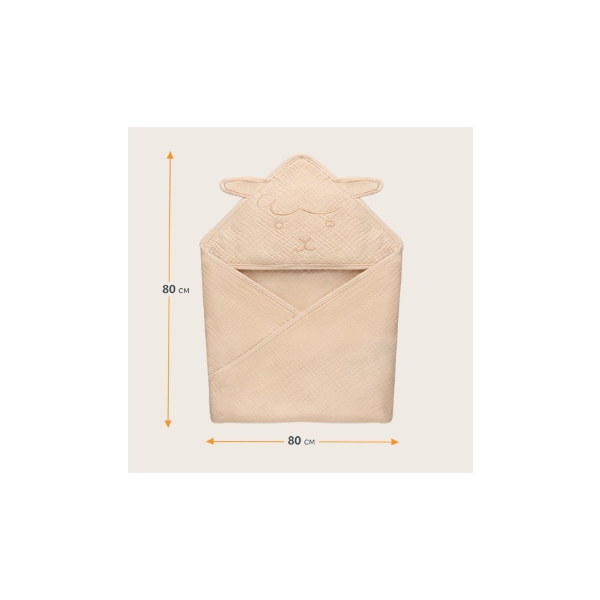 Lionelo - Hættehåndklæde til børn i muslin, beige sand