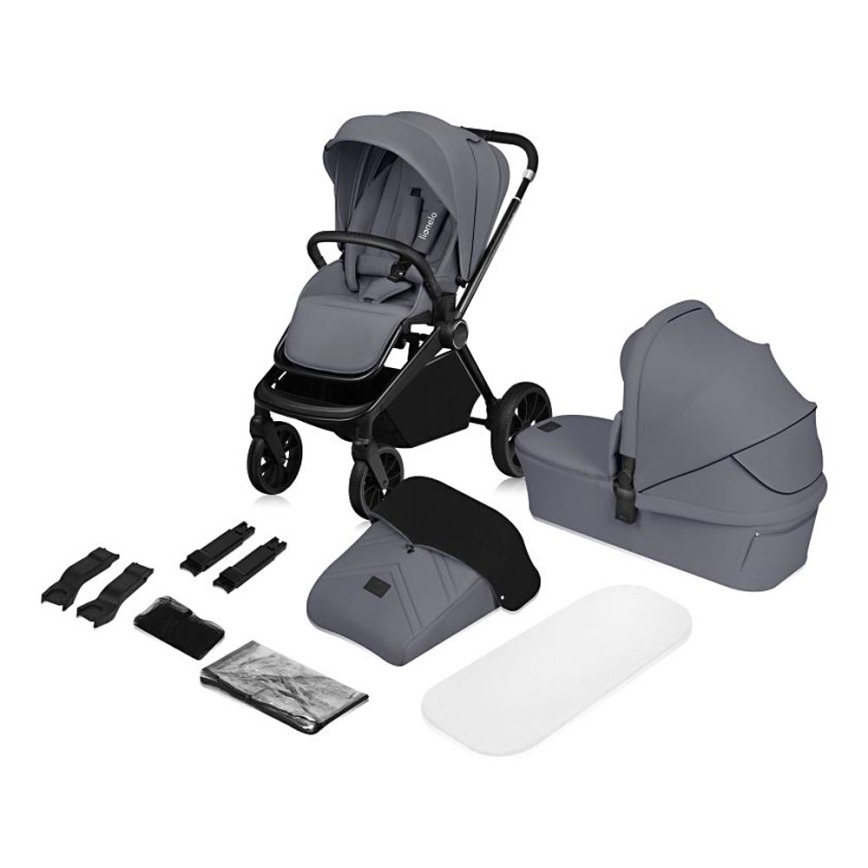Lionelo - Kombineret 2-i-1 klapvogn MIKA PLUS Grey Stone