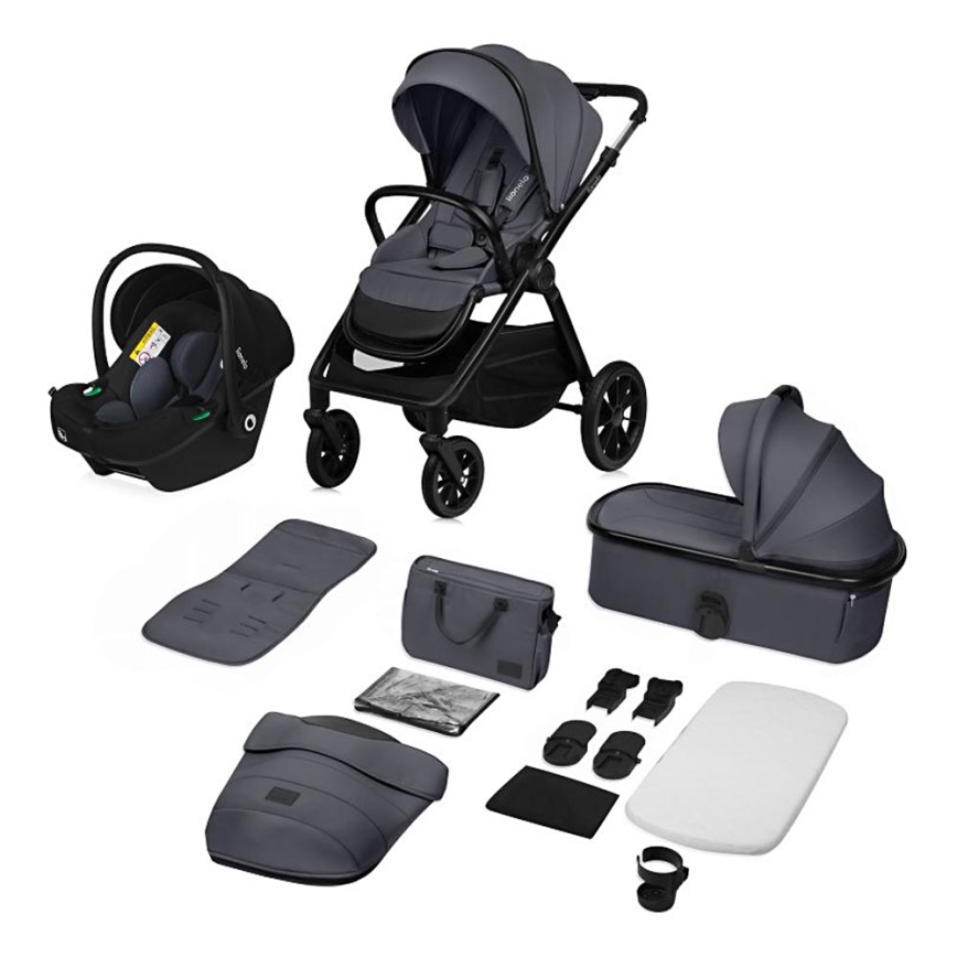 Lionelo - Kombineret barnevogn 3-i-1 LAYLA Grey Stone