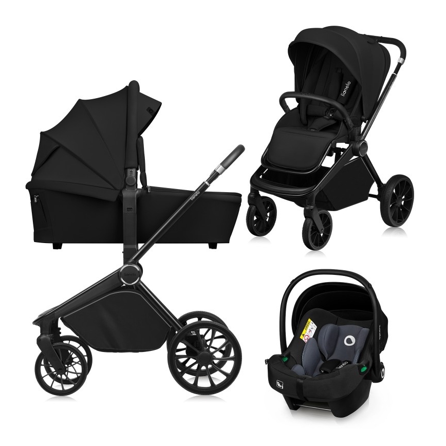 Lionelo - Kombineret klapvogn 3-i-1 MIKA PLUS Black Onyx