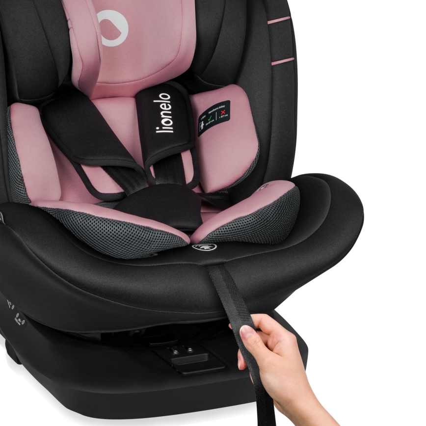 Lionelo - Omdrejelig bilstol med base BASTIAAN i-Size 40-150 cm Pink Rose