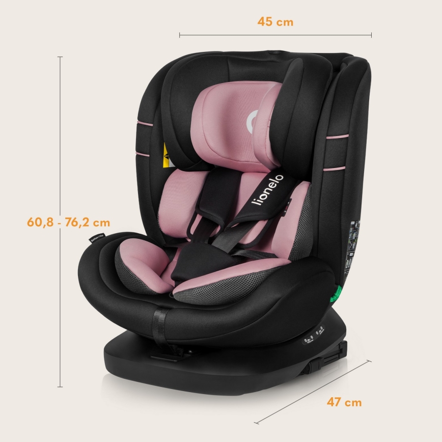 Lionelo - Omdrejelig bilstol med base BASTIAAN i-Size 40-150 cm Pink Rose