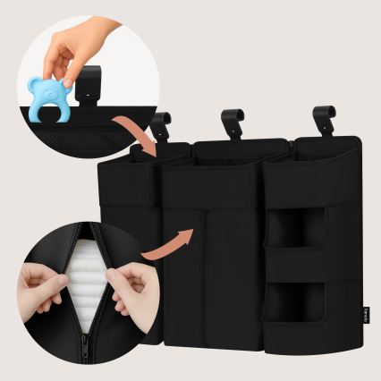 Lionelo - Organizer til babyseng 3-i-1 SIDEPOCKET Sort