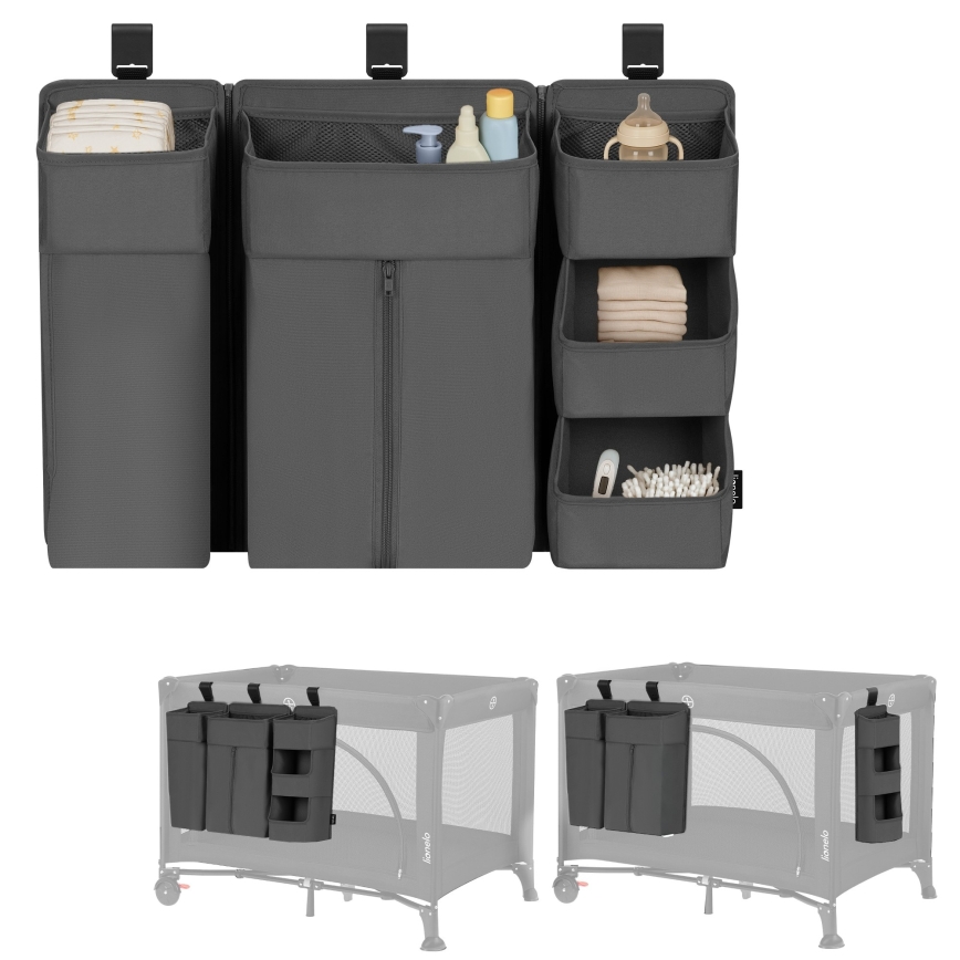 Lionelo - Organizer til tremmeseng 3-i-1 SIDEPOCKET Grå