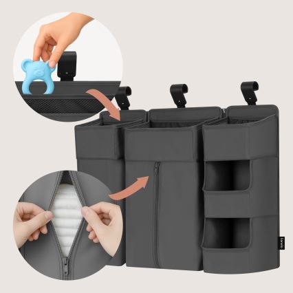 Lionelo - Organizer til tremmeseng 3-i-1 SIDEPOCKET Grå