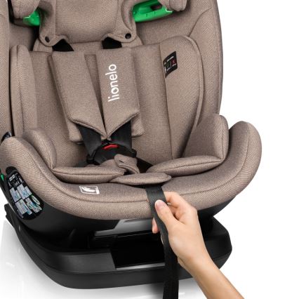 Lionelo - Roterbar bilbarnestol med base LAVENDER i-Size 76-150 cm Beige Latte