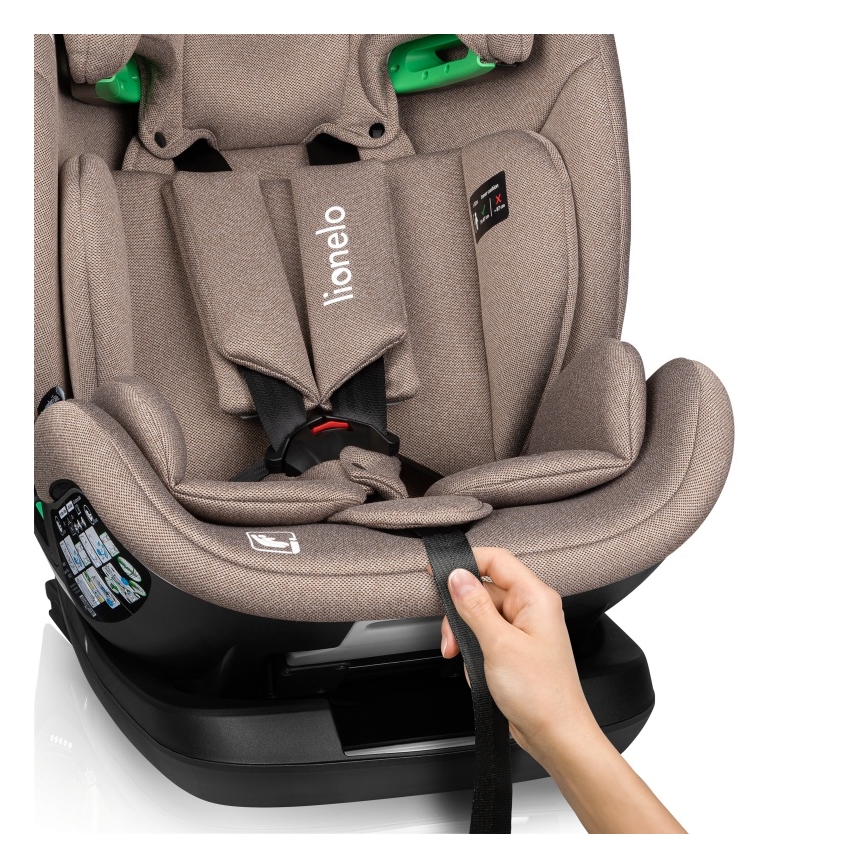 Lionelo - Roterbar bilbarnestol med base LAVENDER i-Size 76-150 cm Beige Latte