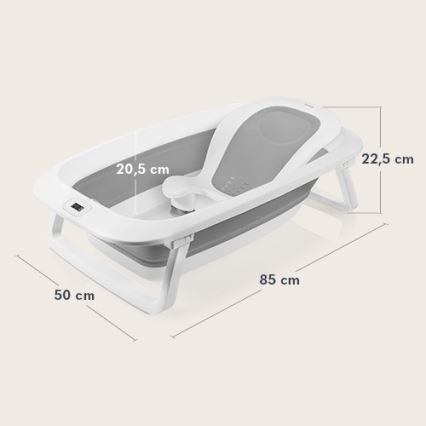 Lionelo - Sammenklappeligt børnebadekar med termometer BABY BUBBLE 2x LR44 Duegrå