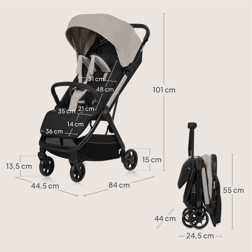 Lionelo - Sportsvogn JULIE AIR Beige Sand