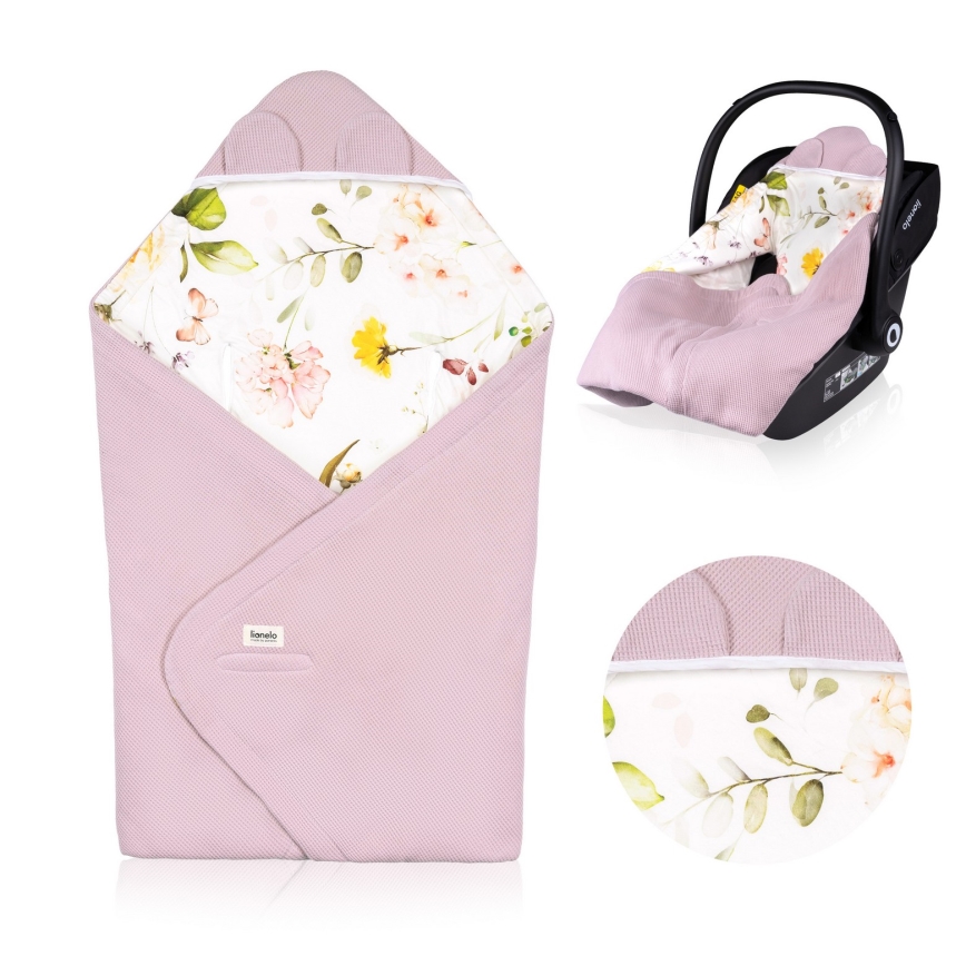Lionelo - Svøb til autostol TRAVEL SWADDLE 90x90 cm Lyserød blomst
