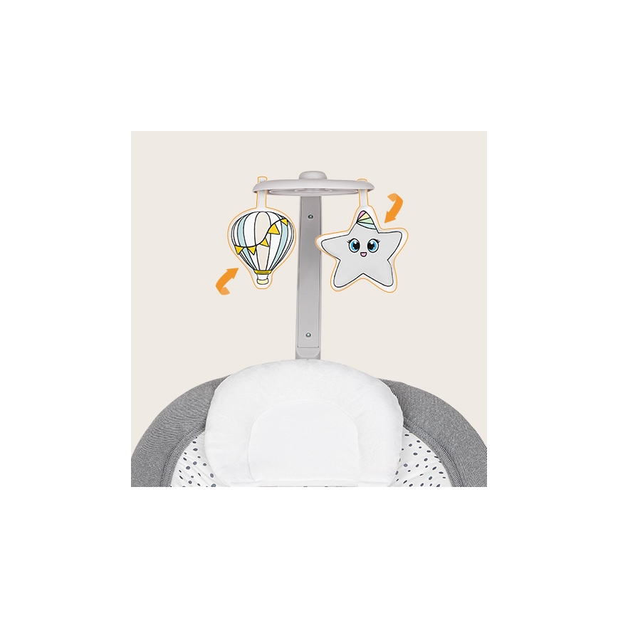 Lionelo - Vibrerende babysæde med melodi PASCAL 2xAA grå