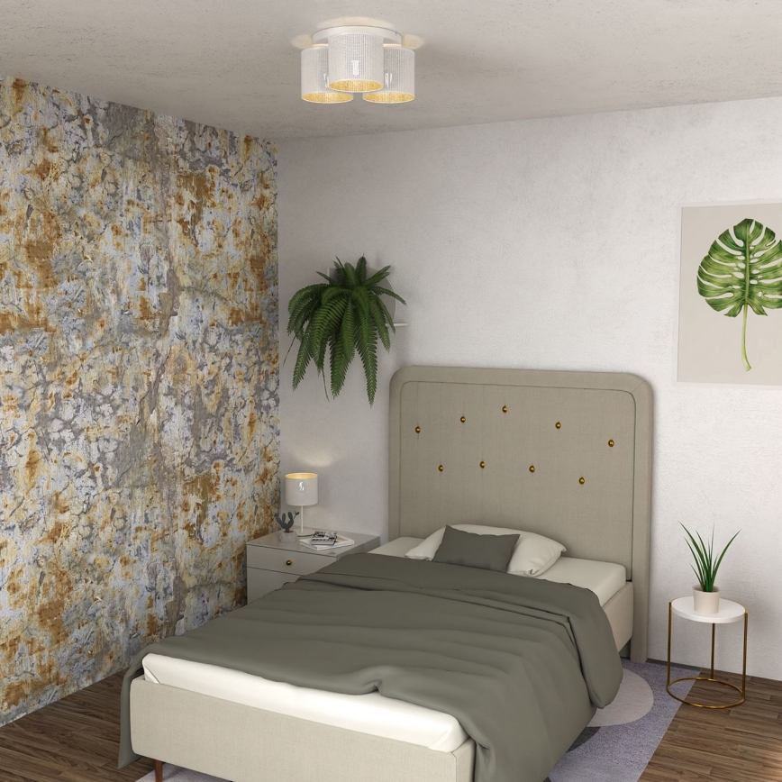 Loftlampe med loftbeslag SHADE 3xE27/60W/230V hvid/guld