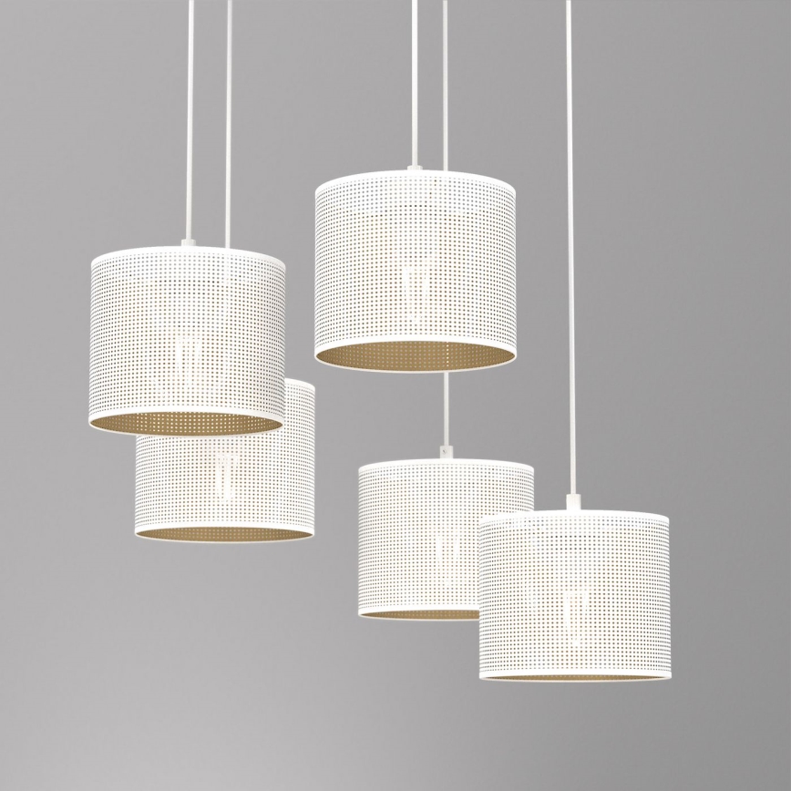 Loftlampe på kabel LOFT SHADE 5xE27/60W/230V hvid/guld