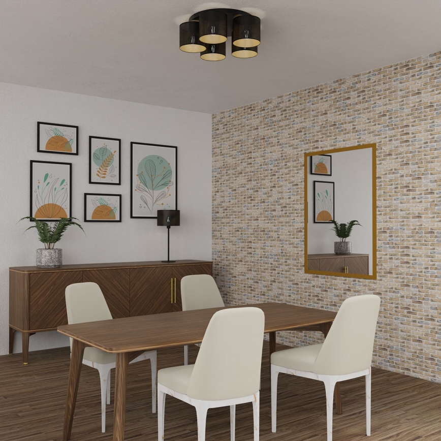 Loftlampe med loftbeslag SHADE 5xE27/60W/230V sort/guld