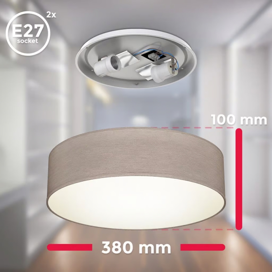 Loftlampe 2xE27/40W/230V Ø 38 cm beige