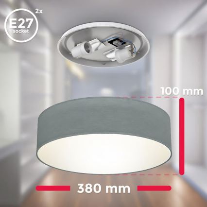 Loftlampe 2xE27/40W/230V Ø 38 cm, grå