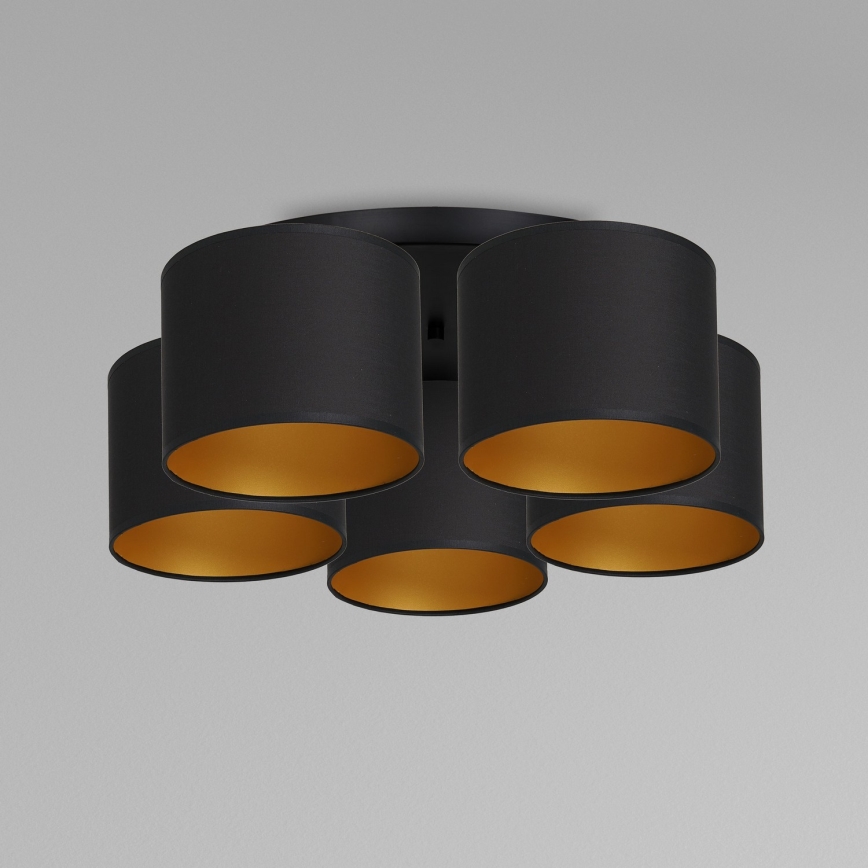 Loftlampe ARDEN 5xE27/60W/230V sort/guld, monteret tæt på loftet