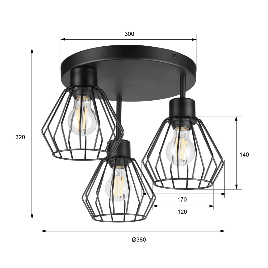 Loftlampe AUDREY 3xE27/60W/230V sort