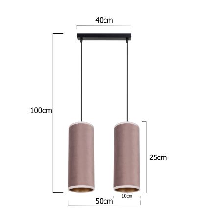 Loftlampe på kabel AVALO 2xE27/60W/230V lyserød/kobber