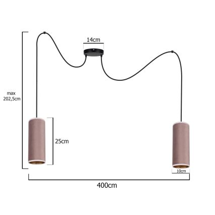 Loftlampe på ledning AVALO 2xE27/60W/230V edderkop lyserød/kobber