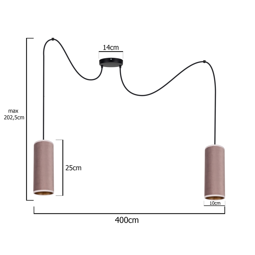 Loftlampe på ledning AVALO 2xE27/60W/230V edderkop lyserød/kobber