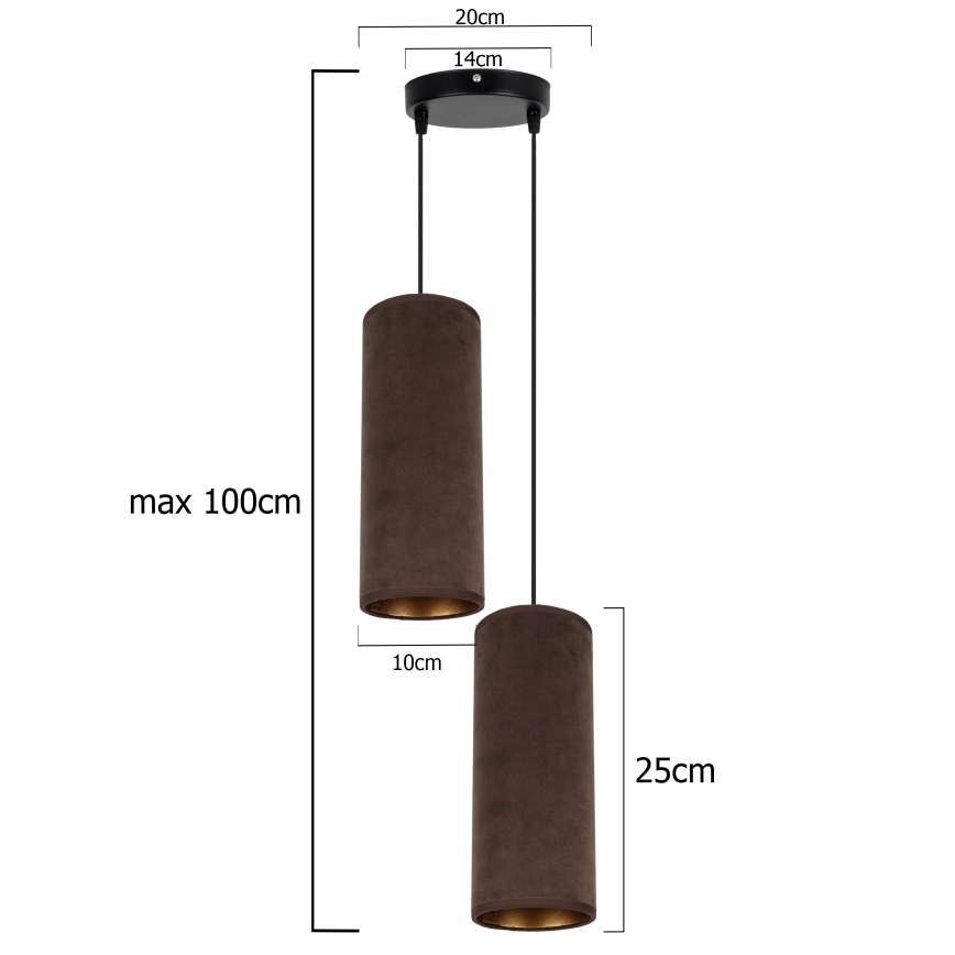 Loftlampe på kabel AVALO 2xE27/60W/230V Ø 20 cm brun/kobber