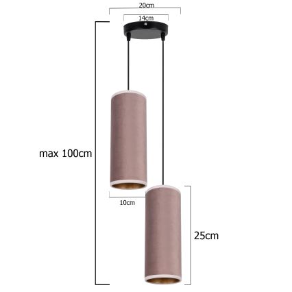 Loftlampe på kabel AVALO 2xE27/60W/230V Ø 20 cm lyserød/kobber