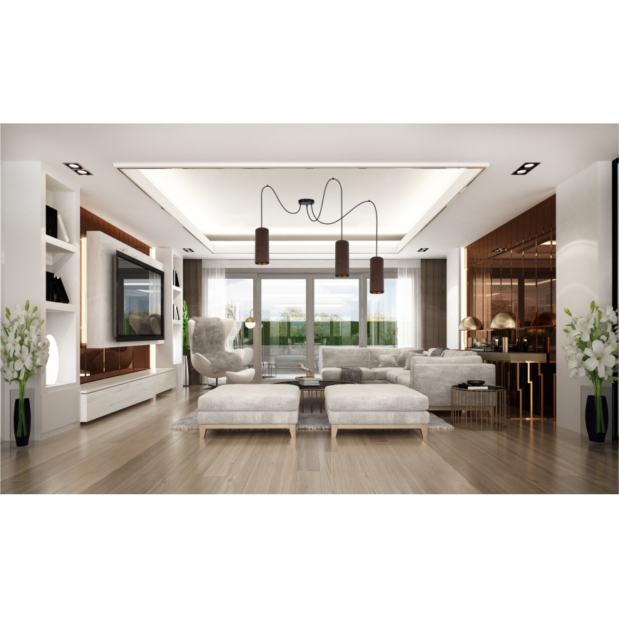Loftlampe på kabel AVALO 3xE27/60W/230V edderkop brun/kobber