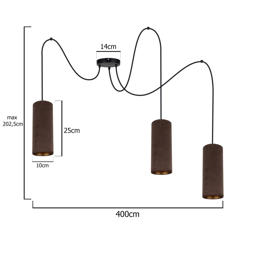 Loftlampe på kabel AVALO 3xE27/60W/230V edderkop brun/kobber