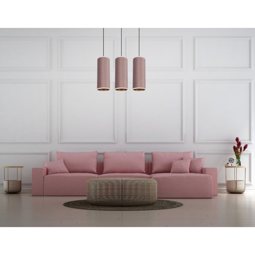 Loftlampe på kabel AVALO 3xE27/60W/230V lyserød/kobber