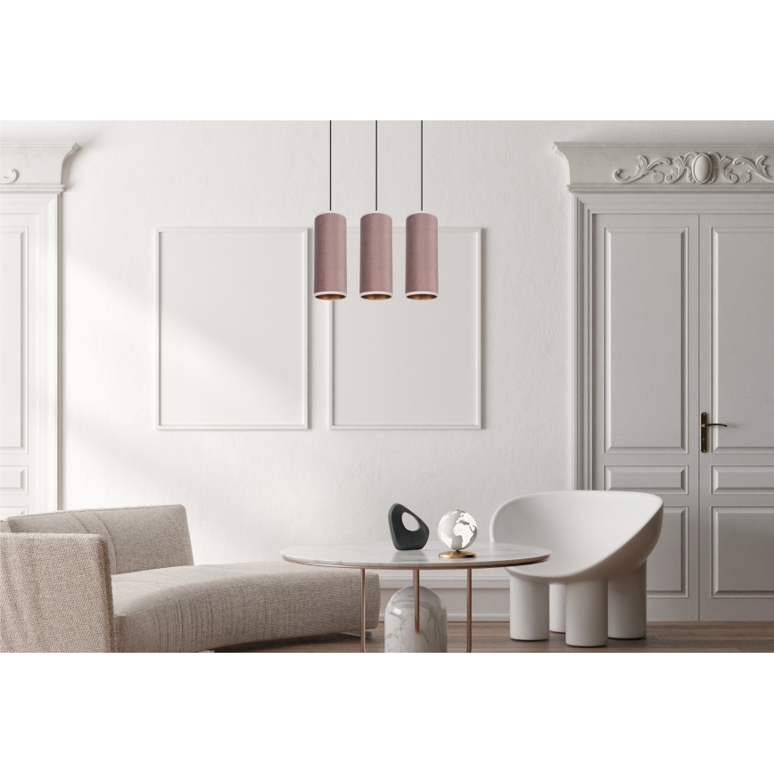 Loftlampe på kabel AVALO 3xE27/60W/230V lyserød/kobber