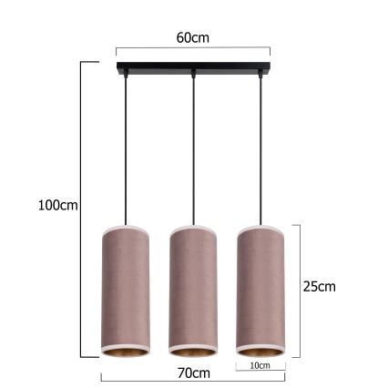 Loftlampe på kabel AVALO 3xE27/60W/230V lyserød/kobber