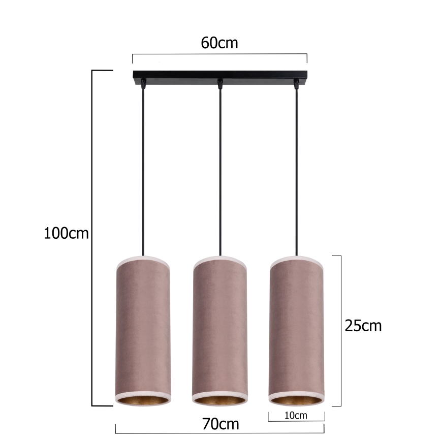 Loftlampe på kabel AVALO 3xE27/60W/230V lyserød/kobber