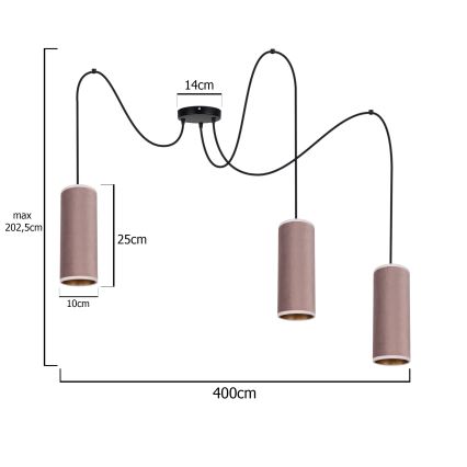 Loftlampe på ledning AVALO 3xE27/60W/230V edderkop lyserød/kobber