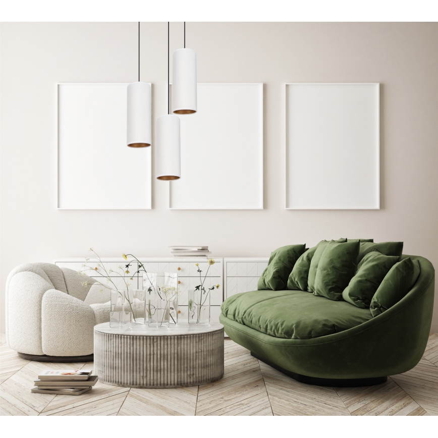Loftlampe på kabel AVALO 3xE27/60W/230V Ø 35 cm hvid/kobber