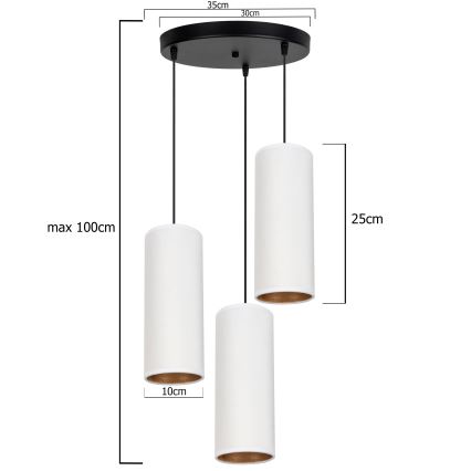 Loftlampe på kabel AVALO 3xE27/60W/230V Ø 35 cm hvid/kobber