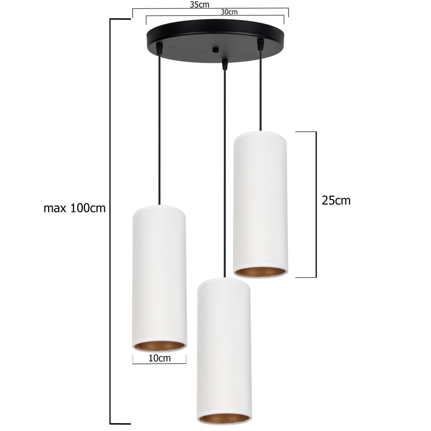 Loftlampe på kabel AVALO 3xE27/60W/230V Ø 35 cm hvid/kobber